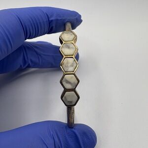 Vintage J.Crew Hexagon White Stone Cuff Bracelet – Gold Tone Boho Chic
